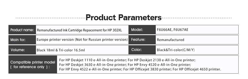 1 шт. Совместимый картридж для hp 302xl 302 с чернилами hp Deskjet 1110 2130 1112 3630 3632 3830 Officejet 4650 4652 принтер чернила