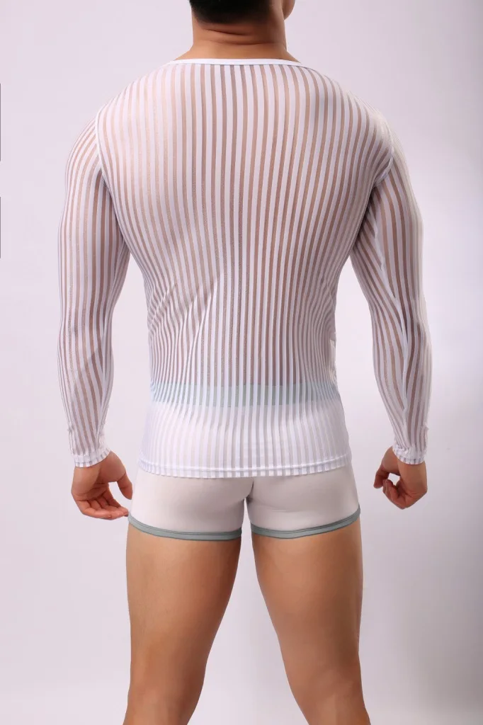 Сексуальное мужское Полосатое прозрачное Сетчатое прозрачное сексуальное нижнее белье для геев сексуальное ночное белье FX26