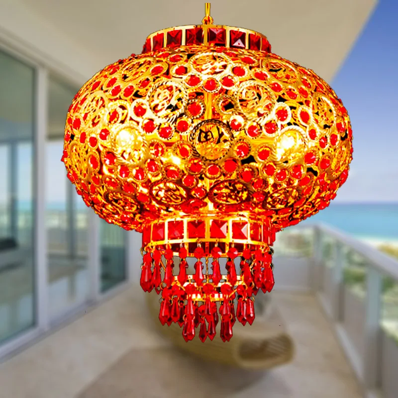 

30CM K9 Red Lanterns Crystal Droplight Can Rotate 360 Degrees Chinese Lantern Pendent Lamp Ceiling Light Party Wedding Light