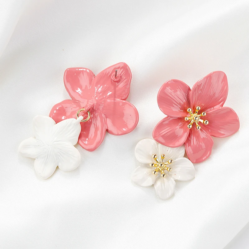 AENSOA, мода, розовые белые цветы, длинные висячие серьги для женщин, цветочные серьги, подарок на свадьбу, серьги, ювелирные изделия, аксессуары