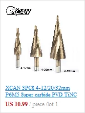 XCAN 1 шт. 6-35 мм шестигранный хвостовик с титановым покрытием прямой слот 13 шаг высокоскоростная стальная Дырокол Набор P6M5 шаг сверла