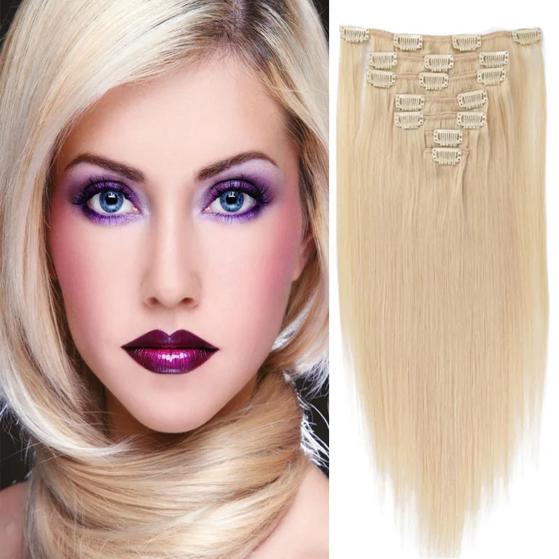 Golden Blonde Hair Clip In Blonde 22 6A Brazilian Virgin Hair Clip In