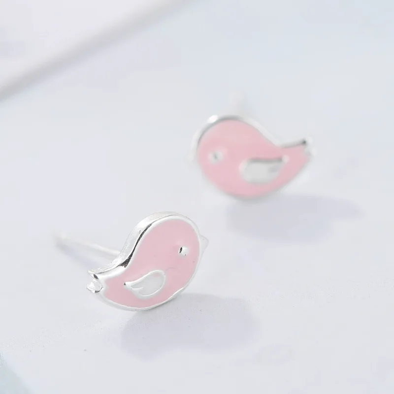 

Daisies S925 Bird Stud Earrings 925 Sterling Silver Cute Pink Birdie Ear Nail Animal Accessories Jewelry For Women Girl