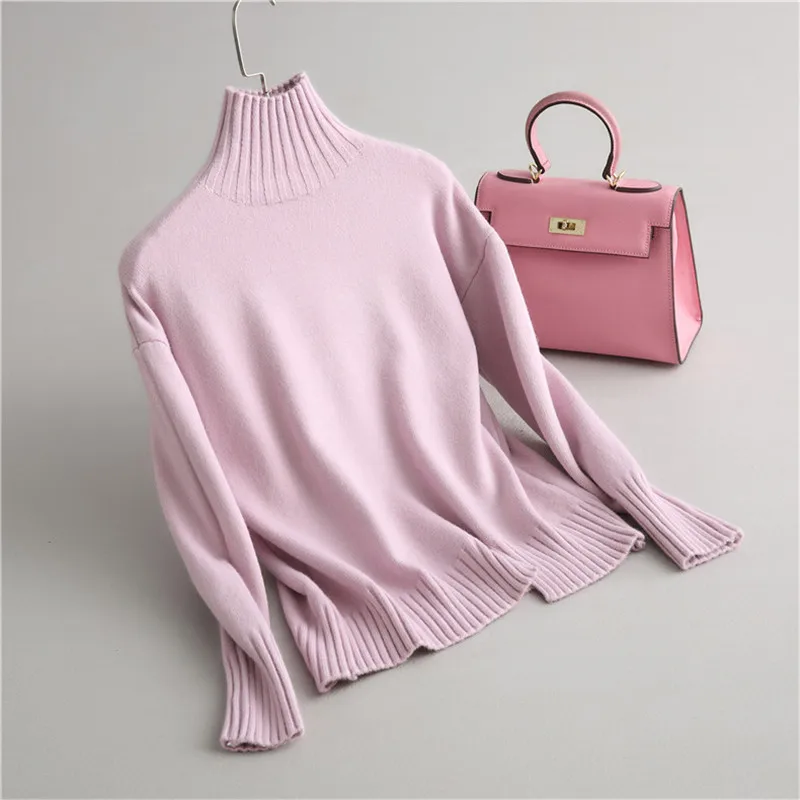 autumn winter wool blends sweater female pullover turtleneck women solid color offic lady Loose knitted P2038 | Женская одежда