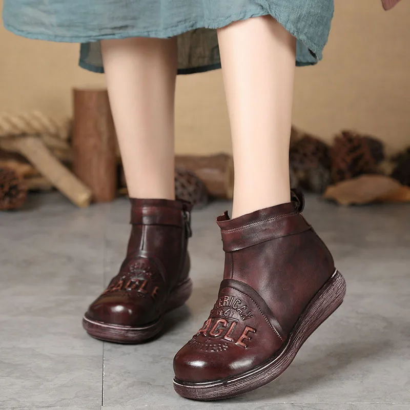

Autumn and winter new boots women's leather shoes handmade creative retro casual boots