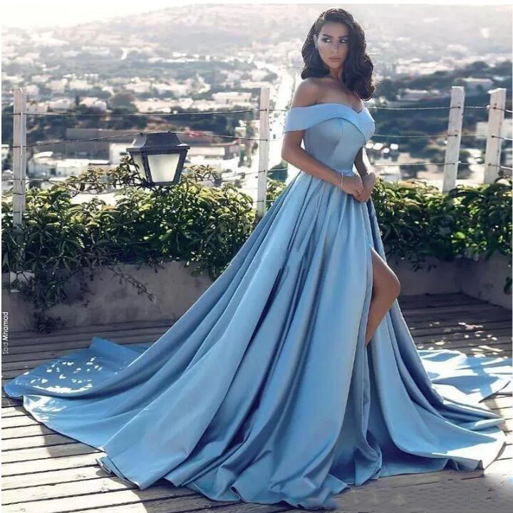 sky blue silk gown