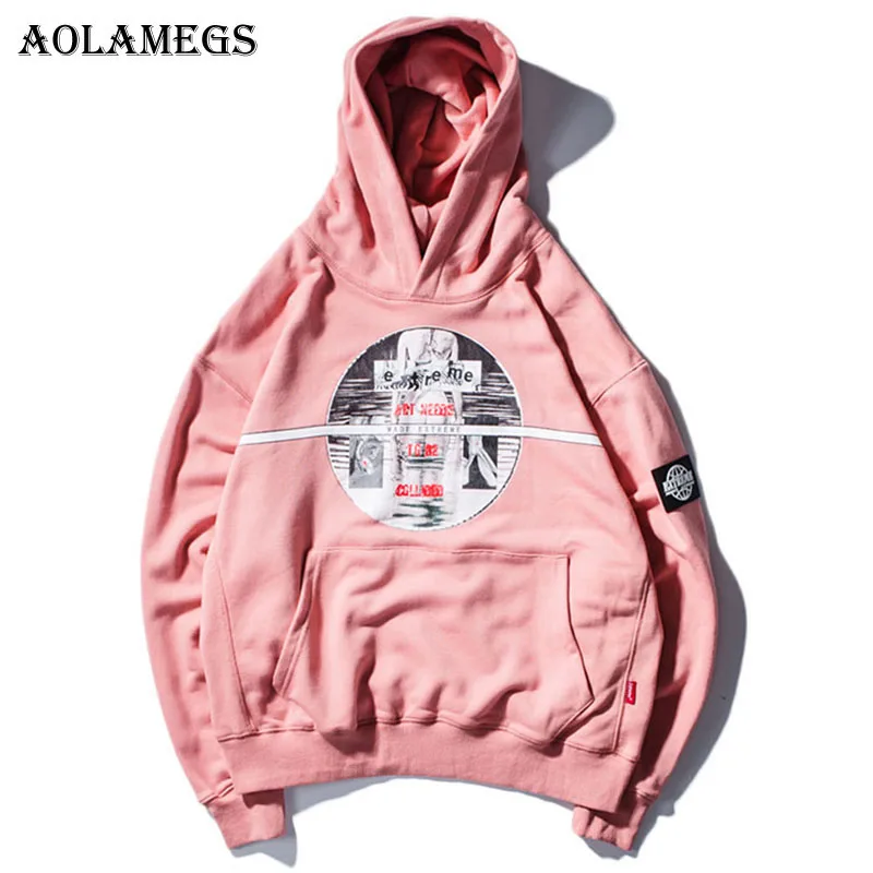 Aolamegs худи толстовка мужская толстовки мужской розовый свитер печатных Hipster пуловер с капюшоном для мужчин Высокое уличный стиль хип хоп