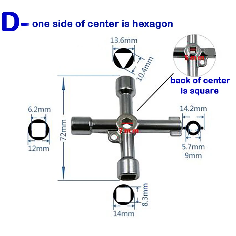 Многофункциональные гаечные ключи 4 способа Универсальный треугольный ключ водопроводчик ключи треугольник для электрический счетчик газа шкаф радиаторы - Цвет: D-one side