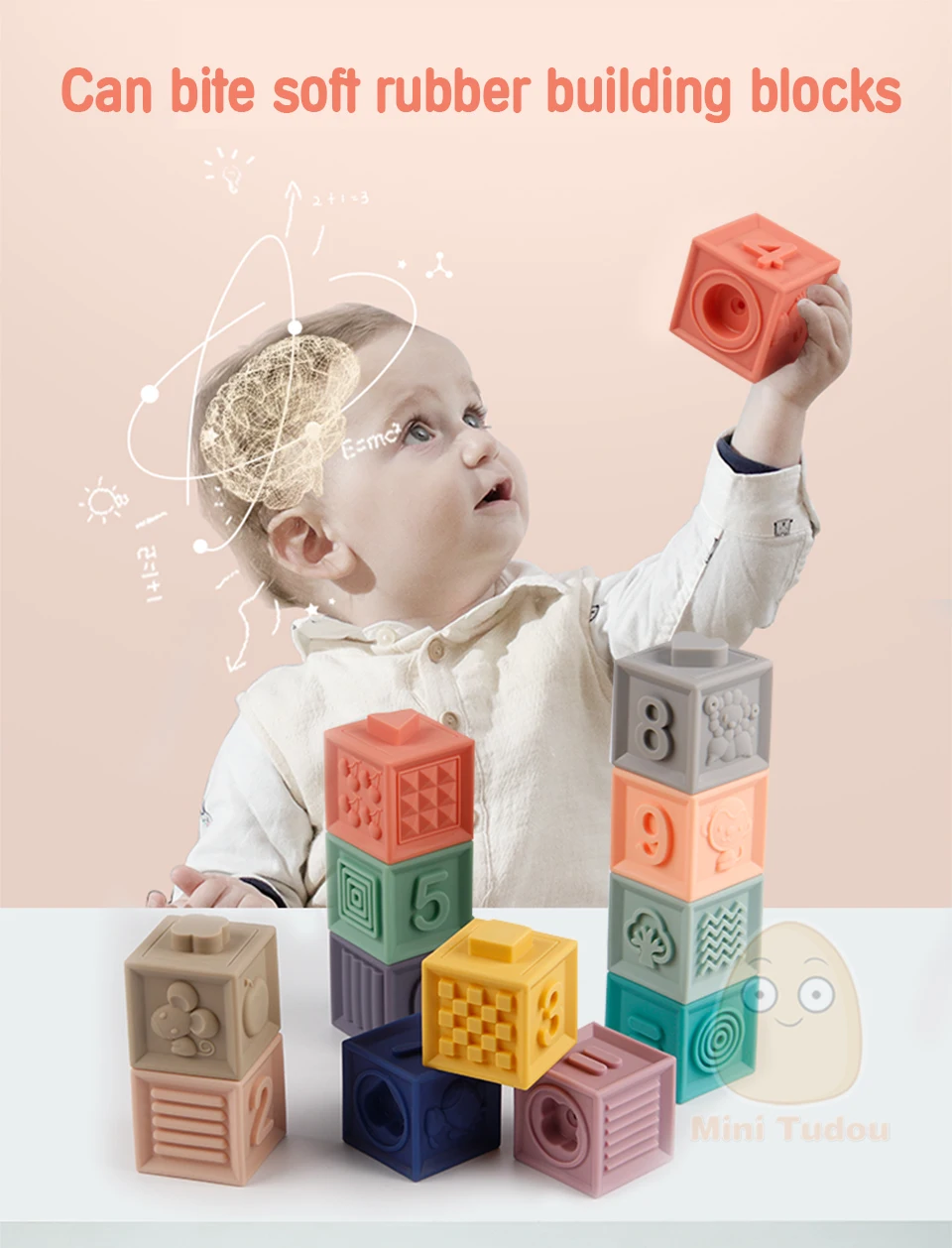 Детские мягкие игрушки сенсорные силиконовые развивающие строительные блоки 3D Висячие шарики для малышей резиновые Прорезыватели для зубов игрушки для купания для малышей