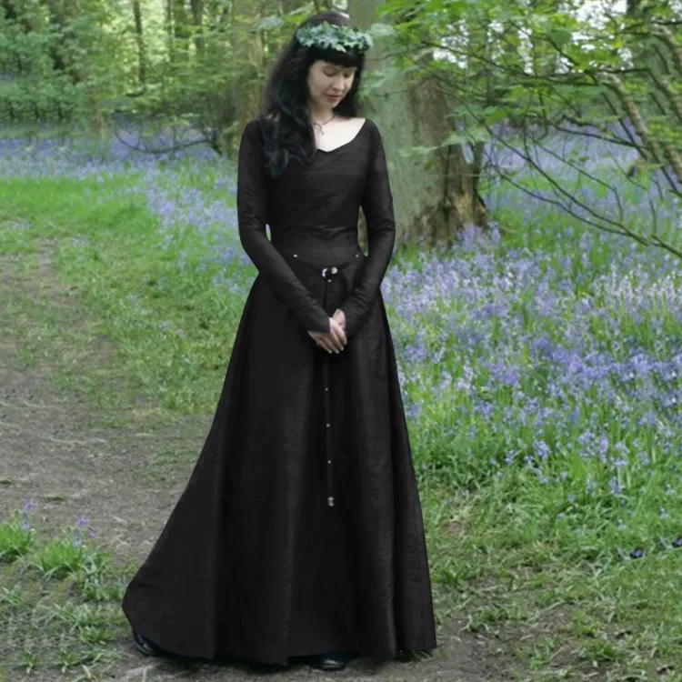 Dromiya Европейский карнавальный эльф маскарадные костюмы для женщин длинное платье принцессы Ренессанс Маскарад викторианское женское средневековое платье - Цвет: Black