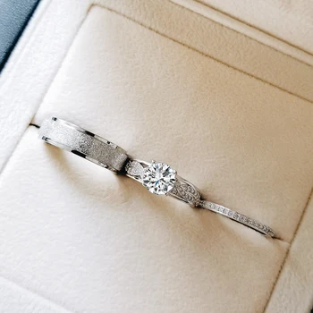 

Real 925 Sterling Silver 3pcs in 1 Couple Wedding Ring Set for Bridal Women and men Finger Gift Africa Fashion Jewelry R5286S