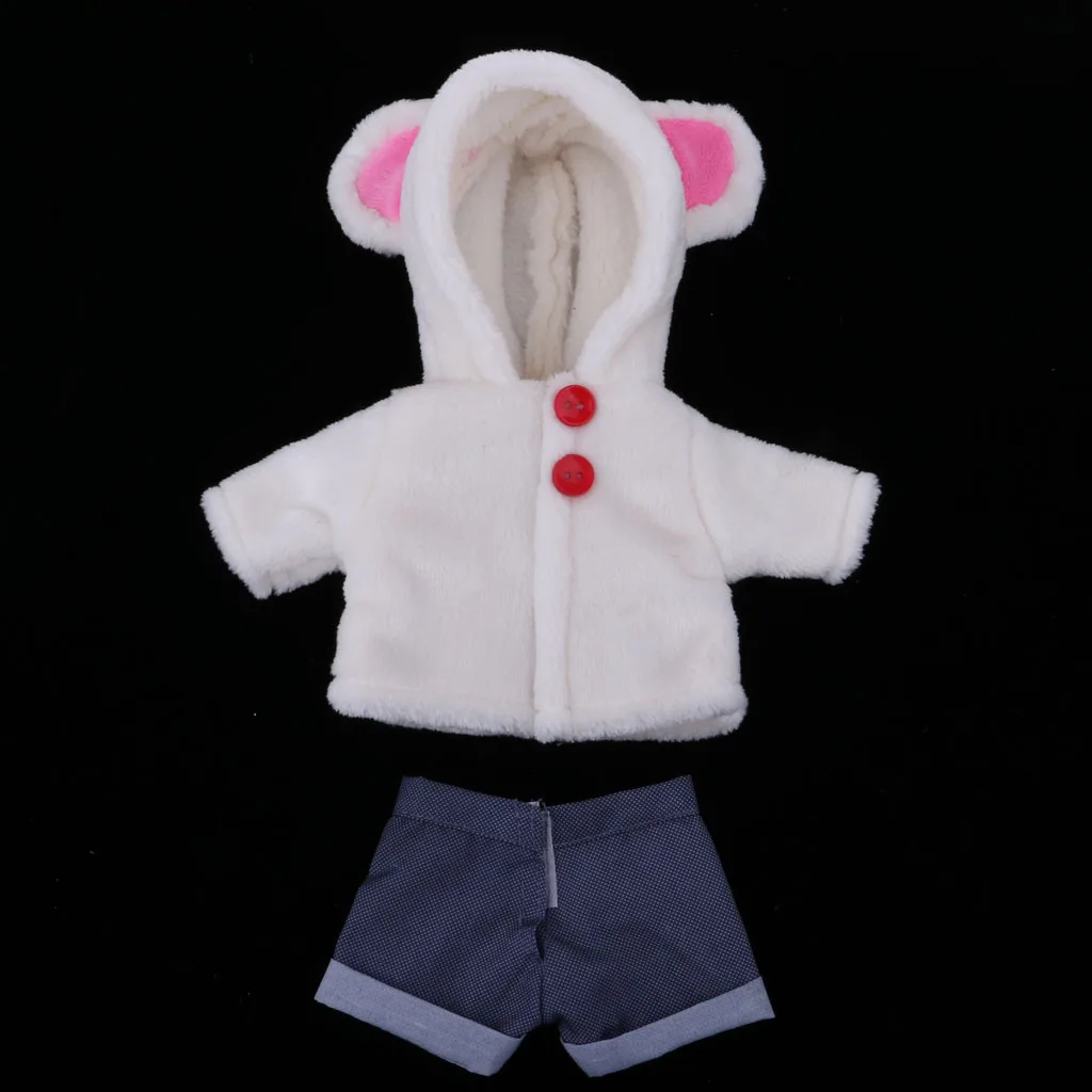 Handmade White Plush Hooded Coat with Short Pants for 25cm Mellchan Baby Reborn Doll