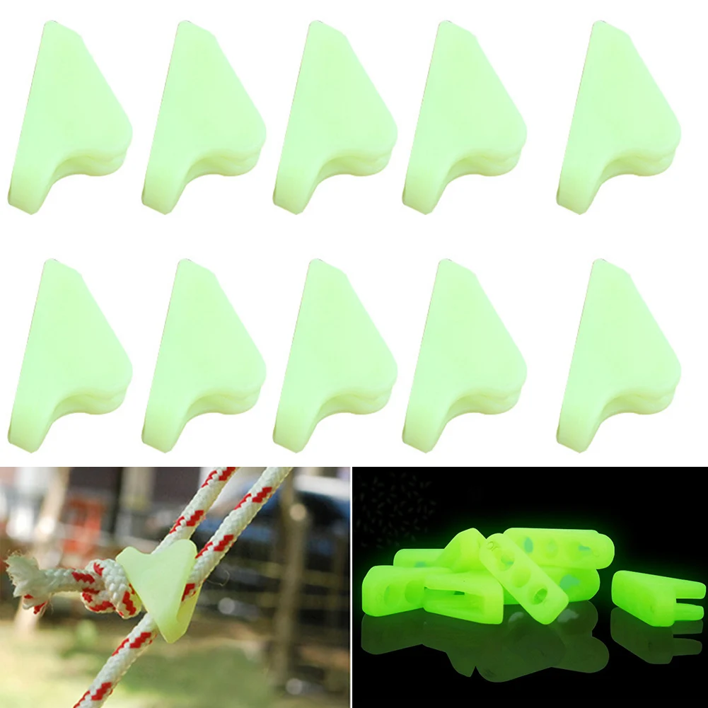 

10pcs Plastic Luminous Rope Outdoor Triangle Safety Practical Adjustable Mlutifunctional Anti-Tip Tent Buckle Reminder Alert