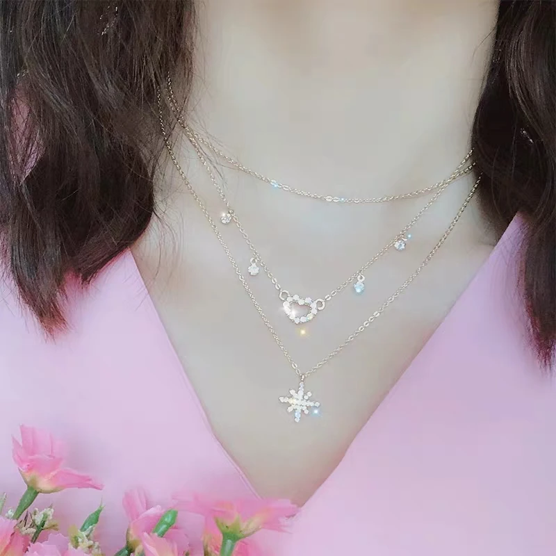 

Simple temperament three-layer clavicle chain personality Necklace