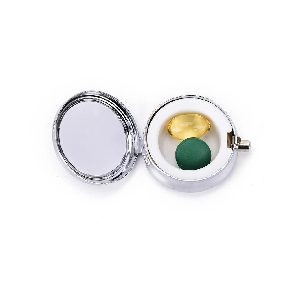 1PCS Metal Round Silver Tablet Pill Boxes Holder Advantageous Container