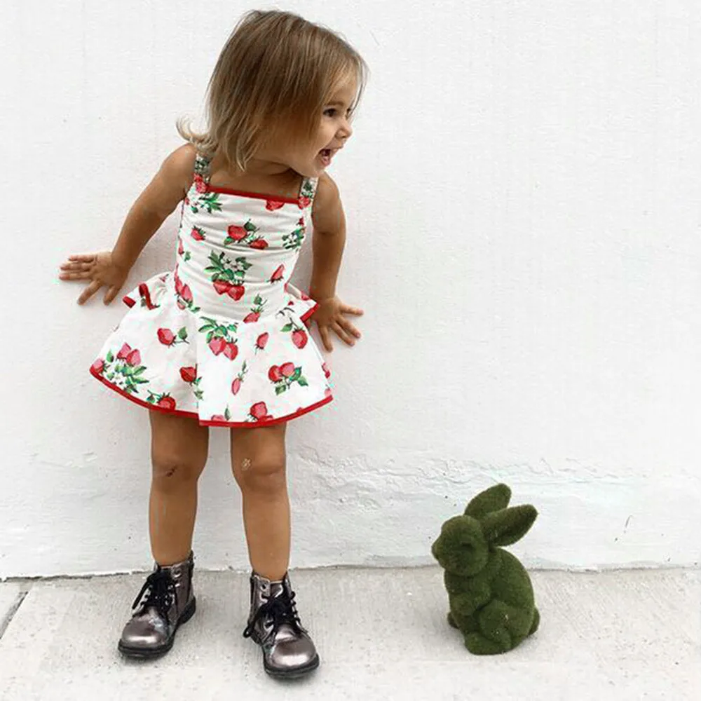 

Cute Baby Girls Infant Kids Strawberry Print Romper Clothes Princess Dress kids dresses for girls robe fille quality costume kid