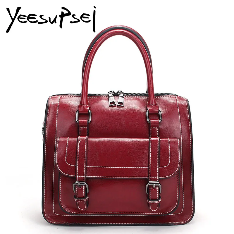 

YeeSupSei Vintage Genuine Leather Boston Women Handbag Fashion Luxury Shoulder Bag Solid Women Pillow Bag Ladies Messenger Bag