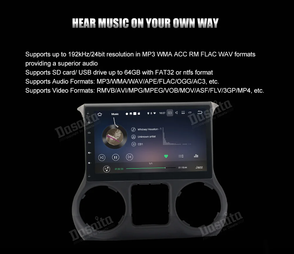 Top Dasaita 10.2" Android 7.1 Car GPS Player Navi for Jeep Wrangler 2011-2016 with 2G+16G Quad Core NO DVD Radio Multimedia HDMI 4G 15