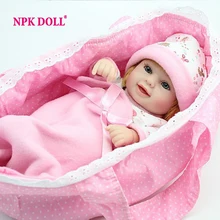 NPK Mini Reborn Baby Doll 10 inch Vinyl Baby Alive Toys Girls Gift Basket Pillow Blankets Outfit Full silicone