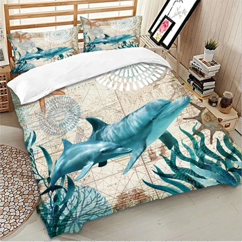 

Nordic Ocean Whale Comforter Cover Bed Duvet Cover Set Kids Bedding Linens Set Soft and comfortable Bedclothes US Twin Queen
