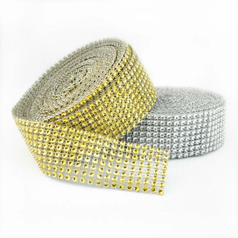 

1Roll 4cm*2meter Bling Diamond Mesh Wrap Ribbon Silver Rhinestone Mesh Roll Tape Tulle Crystal Trim Cake Decoration