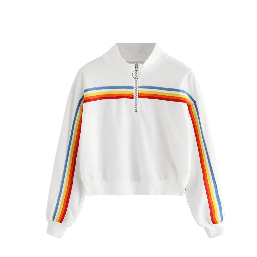 

harajuku Casual sweatshirt Womens Solid Splicing Zipper Stripe Pullover hoodies streetwear sudaderas mujer 2018