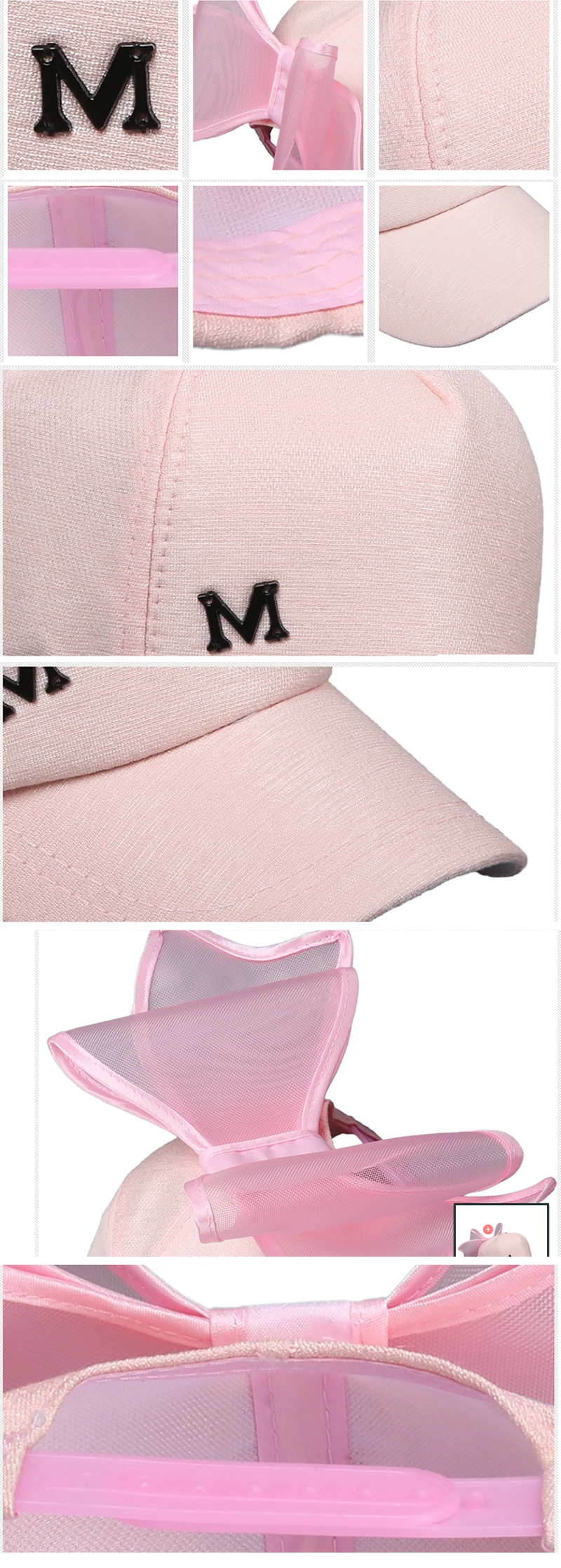 Big Bowknot Baseball Cap for Girl M mark Pink hat for Women Summer Adult Bow Caps Snapback Hip Hop Caps with a straight visor Women's Hats