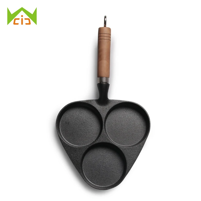 

WCIC Three Hole Egg Hamburger Uncoated Pan Non-stick Pan Cast Iron Frying Pan Omelette Pot