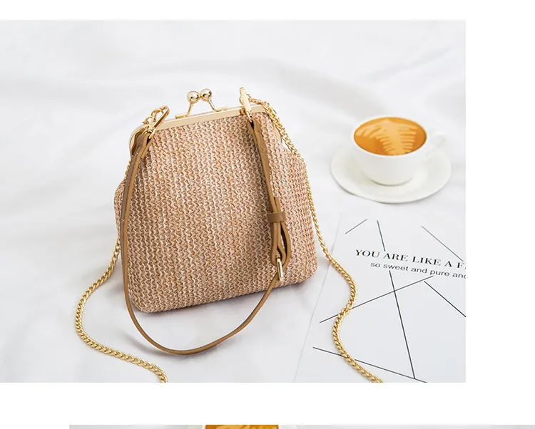 Модная соломенная сумка, дизайнерская женская сумка на цепочке, сумки через плечо, женские сумки из ротанга, маленькие тканые летние пляжные кошельки