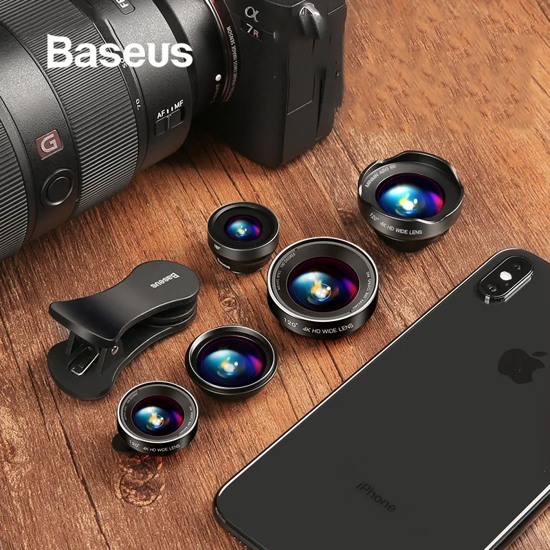 Baseus الهاتف عدسات عين السمكة عدسة + زاوية واسعة + 15X ماكرو عدسة الكاميرا ل فون X XS سامسونج Xiaomi هواوي عدسات تكبير Selfie عدسة