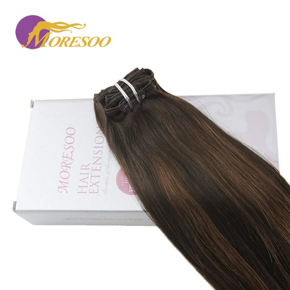 Moresoo Balayage человеческие волосы для наращивания на заколках с эффектом омбре 7 шт. 100 г