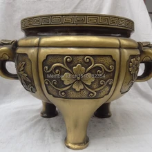 1" Китайский Бронзовый Львиная Голова Статуя Тибет Цветочная Скульптура Курильница Курильница