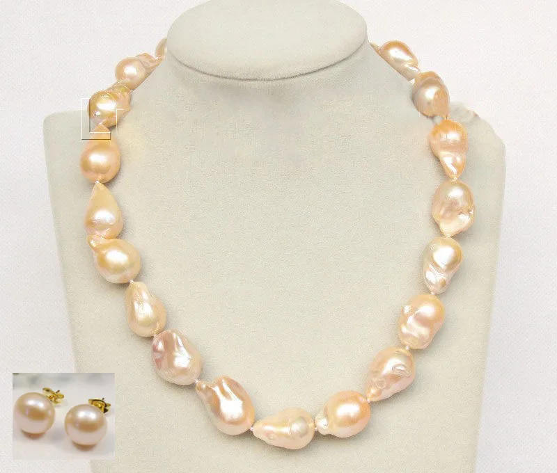 

AAA natural 18 25mm Baroque pink Reborn keshi pearls necklace earring