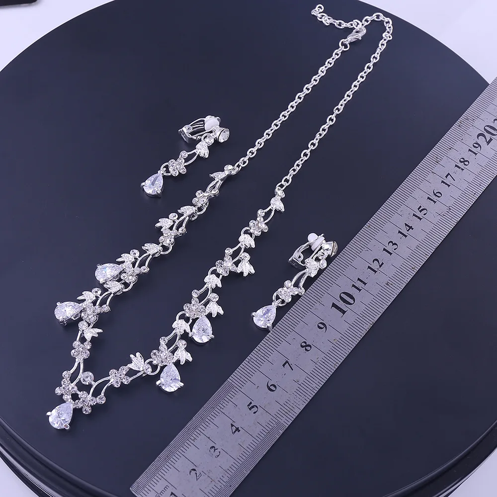 Серебряное покрытие Стразы Хрустальная искусственная жемчужина ожерелье+ серьги ювелирный набор для невесты свадебные