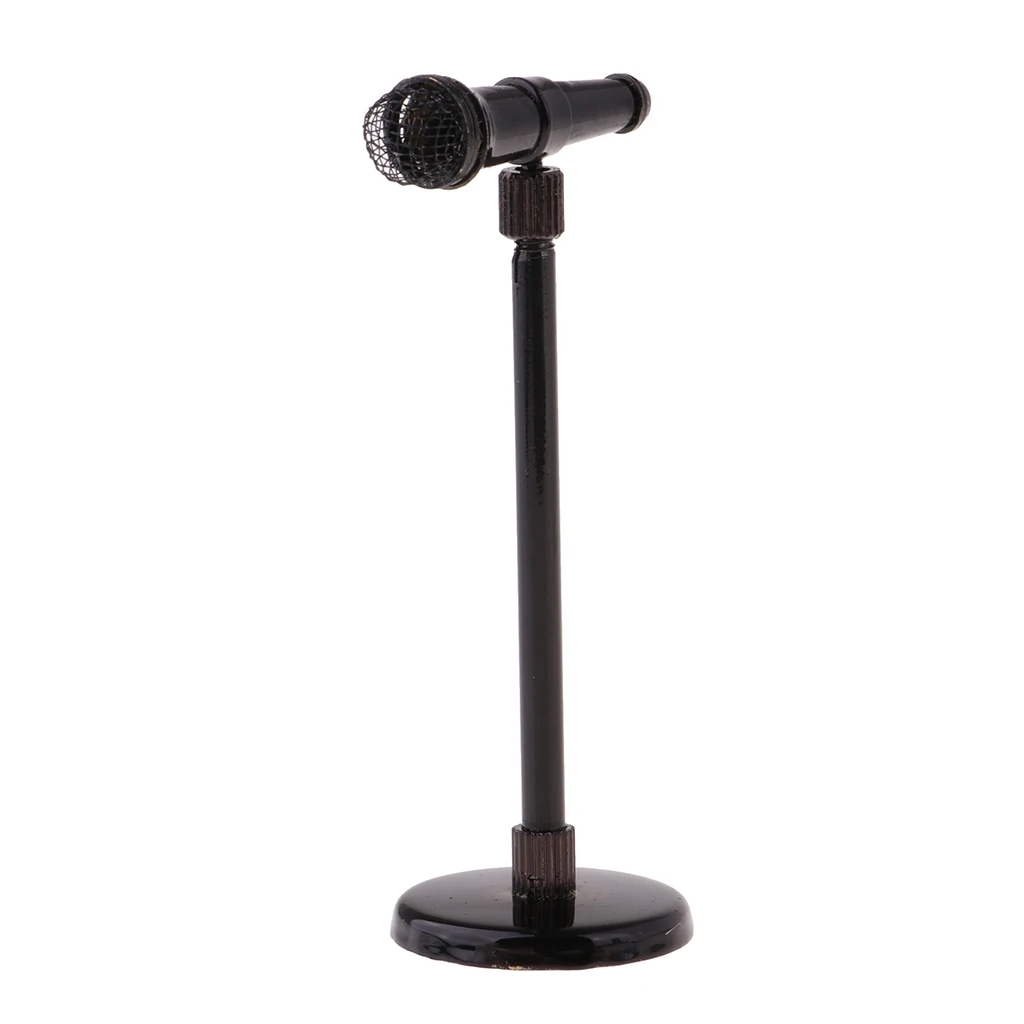 1/12 Dollhouse Mini Metal Microphone Model With Adjustable Stand 8-13cm Furniture Decoration