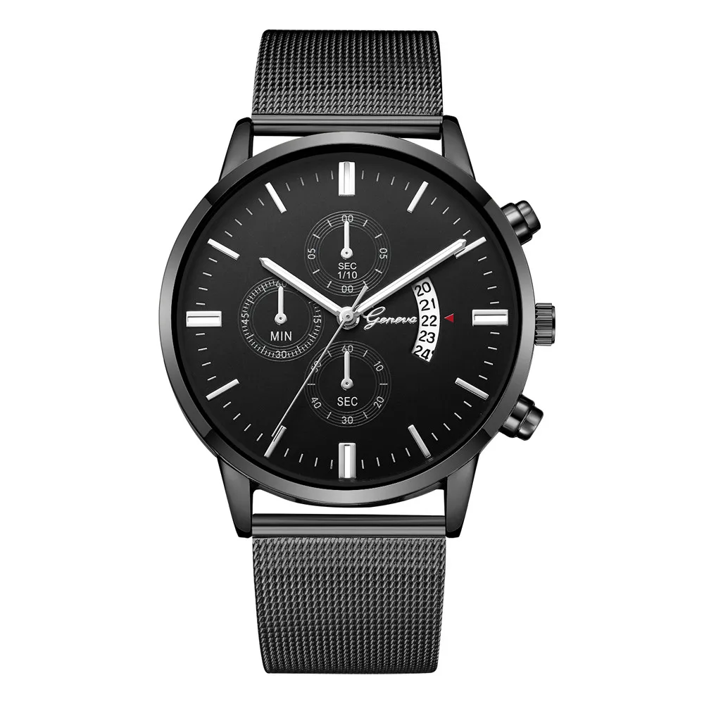 Geneva часы мужские спортивные чехол из нержавеющей стали кожаный ремешок Часы кварцевые Бизнес наручные часы relogio masculino reloj hombre Q