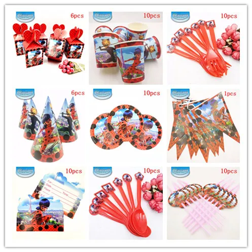 

Miraculous Ladybug Birthday party decorations ladybug disposable plates cups balloons gifts decorations party supplies