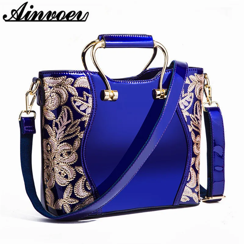 

Ainvoev 2019 New Fashion PU Leather Luxury Brand Handbags Sequins Paint Bag Women Embroidered Glossy Shoulder Bags Designer