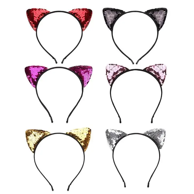 

2018 Cute Women Summer/Spring Reverse Glitter Sequins Girl Cat Ear Hairband Headband DIY Hair Accessories For Kids Mermaid