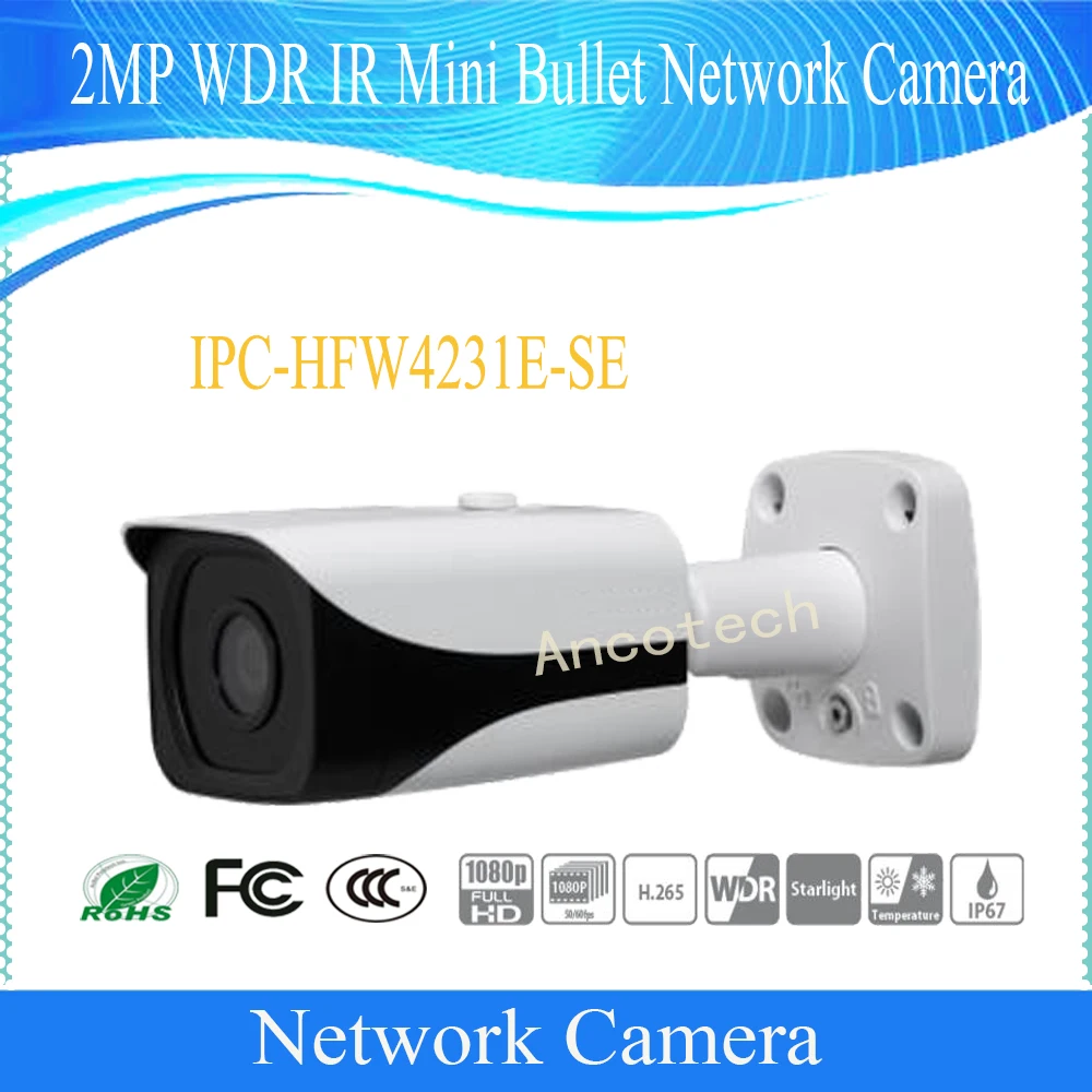 

DAHUA Security Outdoor 2MP Camera WDR IR Mini Bullet Network Camera IP67 With EPOE DH-IPC-HFW4231E-SE