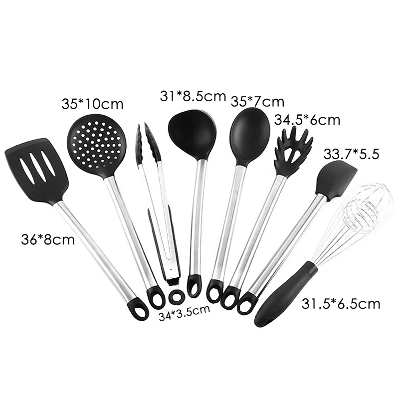 3/4/8/9 Pcs Kitchen Cooking Tool Set Silicone Wooden Handle Spoon Shovel Non Stick Dinnerware Cooking Tools Accessories Supplies