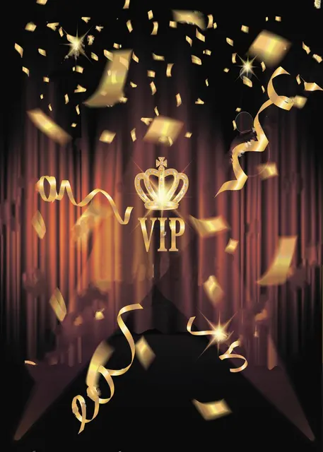 Zwart VIP Goud Confetti Crown Podium Rode Gordijnen