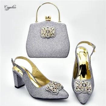 

Gracefu pointed toe high heel sandal shoes and evening bag set with stones 108-4 in silver , many color
