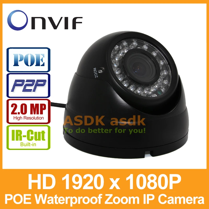  POE Outdoor 1920 x 1080P 2.0MP 2.8-12mm Zoom IP Camera 36 LED Waterproof Security Camera ONVIF Night Vision P2P CCTV with IR-CUT 