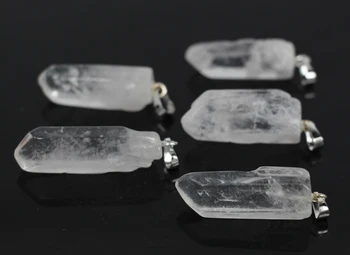 

5Pcs/Lot,Natural Clear Crystal Quartz Hexagon Point Pendant Silver Plated,Raw Crystal Druzy Point Beads,fine jewelry making