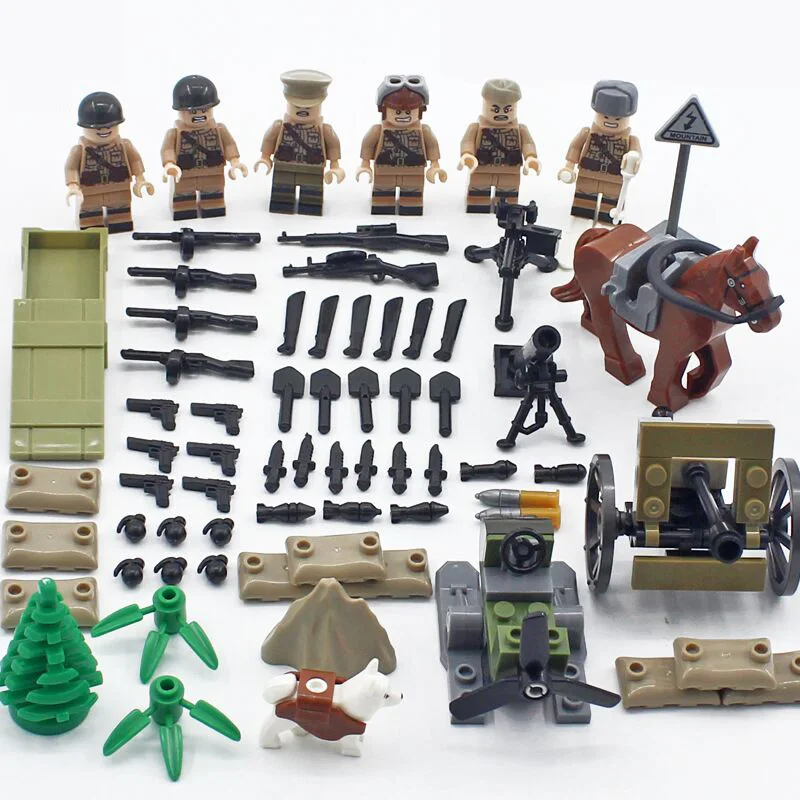 

World war military brickmania minifigs building block ww2 Soviet Union horse army forces figures weapon bricks toys for gifts