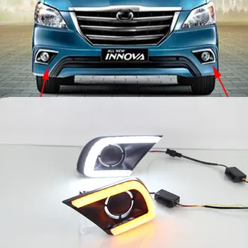 

Car Flashing 1 Set 12V ABS Car LED DRL Daytime Running Light Daylight With Yellow Turn Signal For Toyota INNOVA 2013 2014 2015