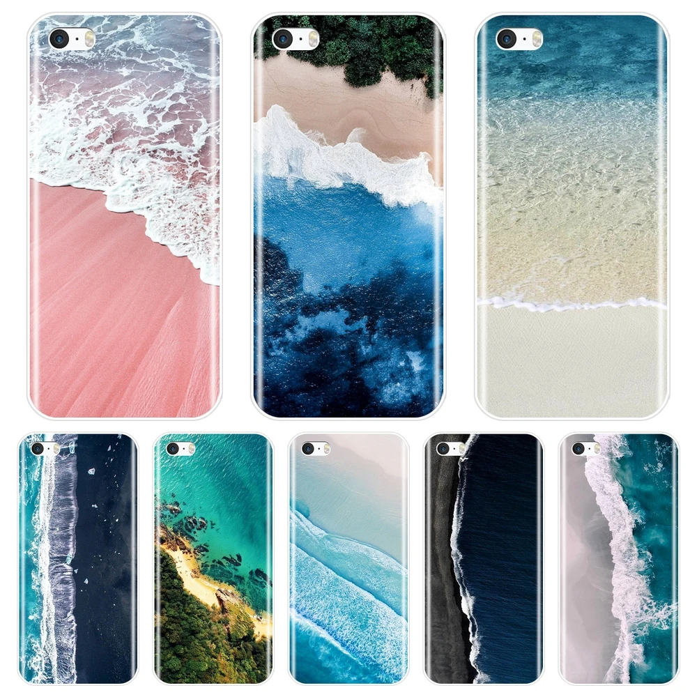 Задняя крышка для iPhone 5 5C 5S SE 4 дюймов розовый синий пляжный волнистый морской