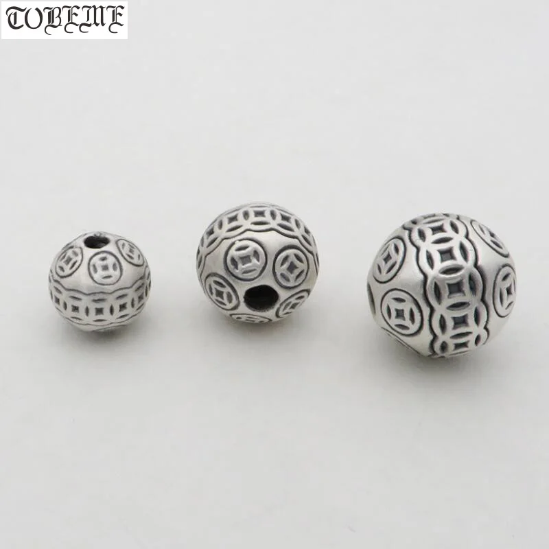 

100% 3D 999 Silver Chinese Ancient Coin Symbol Beads Sterling Silver Good Luck Beads DIY Bracelet Beads Jewelry Findings