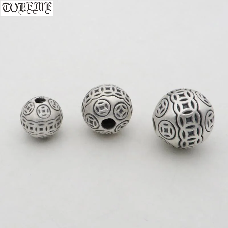 100% серебро 999 3D китайские древние серебряные бусины с символом монет хорошие на